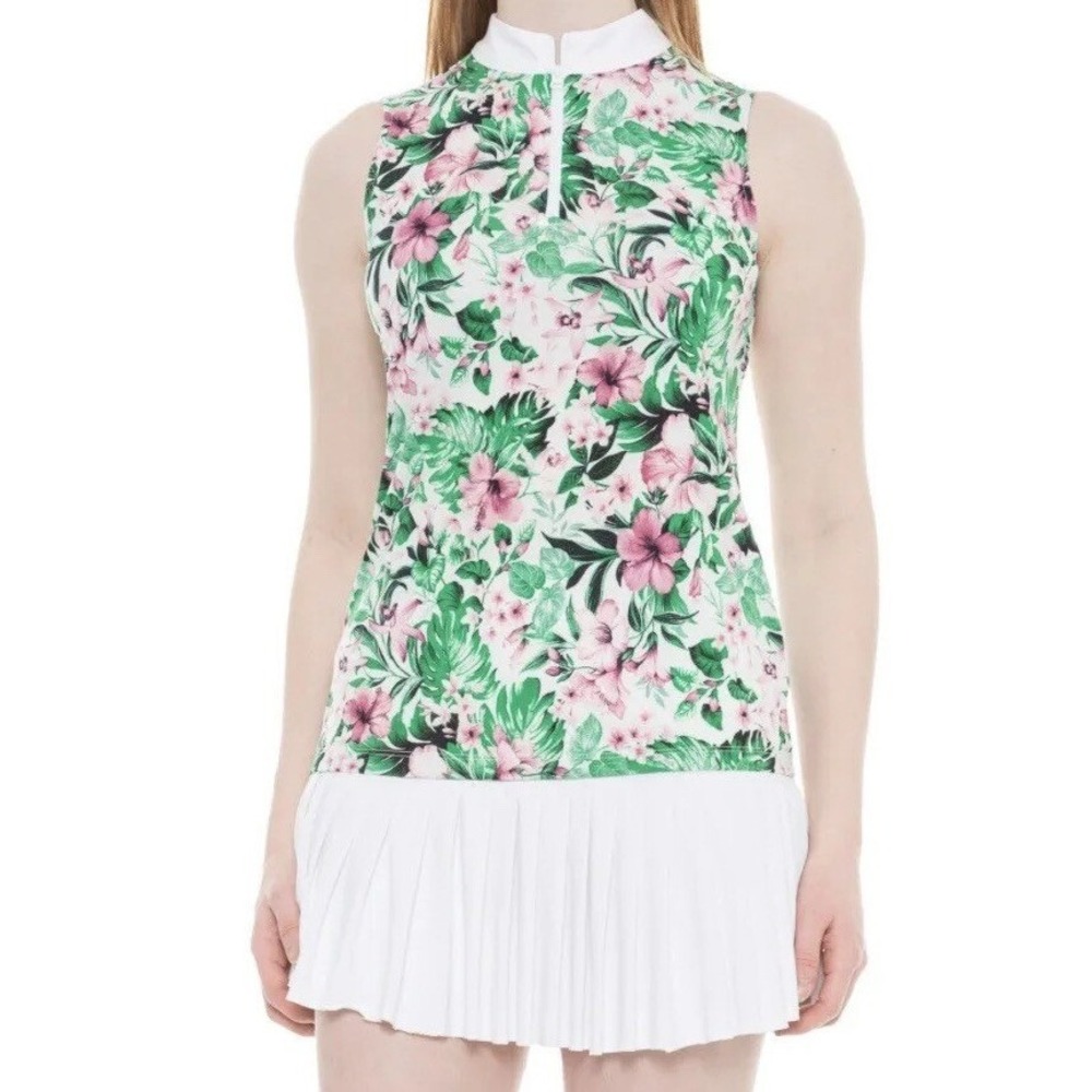 Women's Tommy Bahama Golf Mini Collar Tank Top UPF 50‎ Sand Floral Size M NWT
